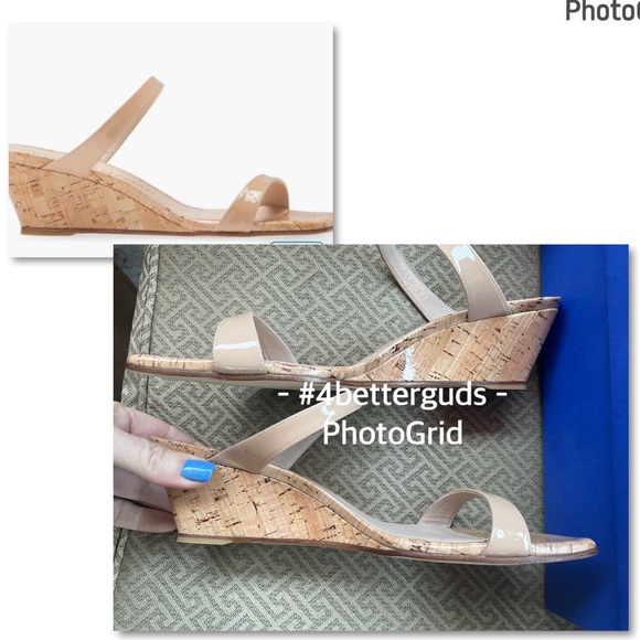 NEW Stuart Weitzman Aleena 50 Two Band Wedge Patent Leather Cork Sandal 10B 40.5 - Picture 12 of 16